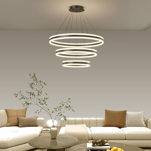 Mikeru 40+60+80CM 100W Moderne Kreisförmige LED Pendelleuchte mit Fernbedienung, 7600LM 10%-100% Dimmbar drei Schichten Esstischlampe 3000K/4500K/6000K für Kücheninsel, Wohnzimmer