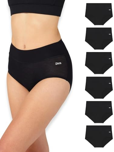 Bea Lot de 6 Culottes pour Femme Taille Haute en Bambou, Culotte pour Femme Gainante en Bambou Ultra Douce, Respirante et Légèrement Gainante