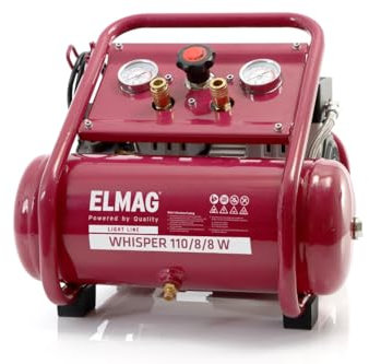 ELMAG Flüsterkompressor WHISPER 110/8/8 W | ölfrei | 8 bar | Liefermenge 55 l/min | 8 l Kessel | 56 dB(A) | tragbar & leise