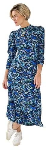 Joe Browns Women's High-Neck Vintage Frill Floral Jersey Midi Dress, Regular, Blue, UK 16