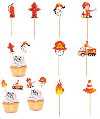 32 Stück Tortendeko Feuerwehr, Kuchen Deko Feuerwehr | Feuerwehrmann Kuchen Dekorationen Zubehör, Feuerwehrs Geburtstag Deko für Cupcake Party