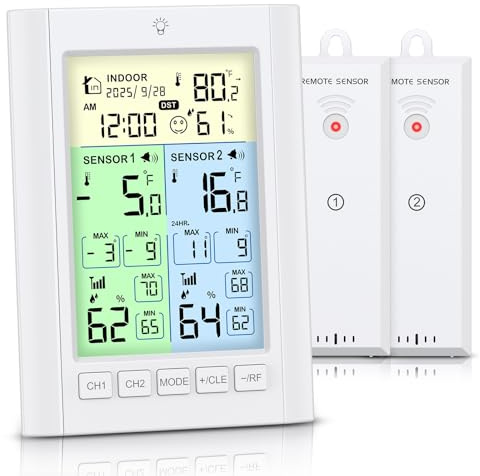 Ankilo Fridge Thermometer, Digital Fridge Freezer Thermometer Alarm Alert | Refrigerator Thermometer with Backlight, Date, Time, Rechargeable, MAX/MIN Record, for Kitchen Home Restaurants