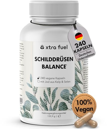 Schilddrüsen Komplex - 240 Kapseln (hochdosiert) - Effektive Formel mit 150µg Jod aus Bio Kelp, Thymian und Selen – Komplex für die Schilddrüse – Vegan, natürlich & laborgeprüft