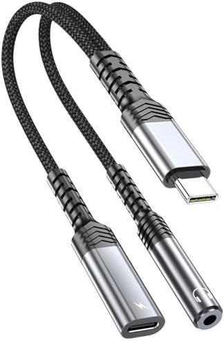 pawpoem USB C Kopfhörer Adapter und Laden, 2 in 1 Typ C auf 3.5mm Klinke Adapter, USB C Auf Klinke 3.5 Adapter, Hi-Res Audio, Geeignet für den Heimgebrauch, zum Ausgehen und für die Büroarbeit