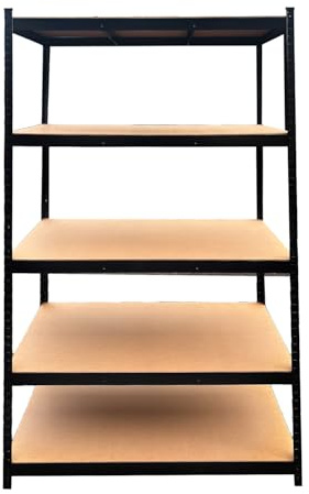 COZYBRITE Shelving Units Garage 5 Tier Heavy Duty Shed Storage Racking Shelf Metal Boltless 200kg Per Shelf Capacity for Warehouse Industrial Workshop Black 120x60x180cm