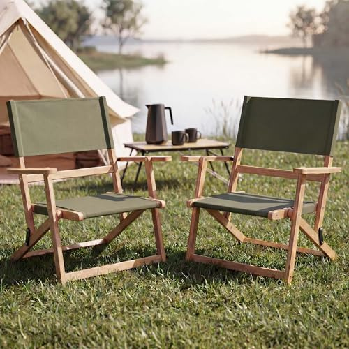 Mendler 2er-Set Bambus Campingstuhl HWC-Q42, Gartenstuhl Balkonstuhl Freizeitstuhl klappbar Outdoor Stoff/Textil - grün