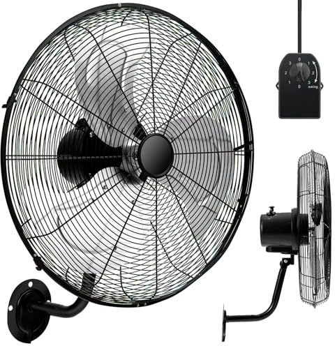 RELAX4LIFE Ventilador de Pared Ø56cm con 3 Velocidades (Negro) | Rotación Horizontal 85° y Vertical 30°, Ventilador Industrial Oscilante 120W con Pala de Aluminio para Almacén/Fábricas