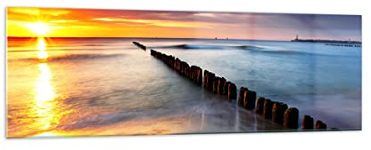 Panorama Bilder auf Glas 160x50cm Glasbild Meer Küste Strand Sonnenaufgang Groß XXL Wanddeko Bild im Glas Schlafzimmer Küche Wandbilder Dekoration Wohnzimmer Modern Wand Kunstdruck Art GAB160x50-2781
