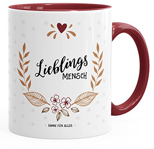 MoonWorks Geschenk-Tasse Kaffee-Tasse Lieblingsmensch Danke Liebe Freundschaft Familie Tasse Innenfarbe Bordeauxrot Unisize