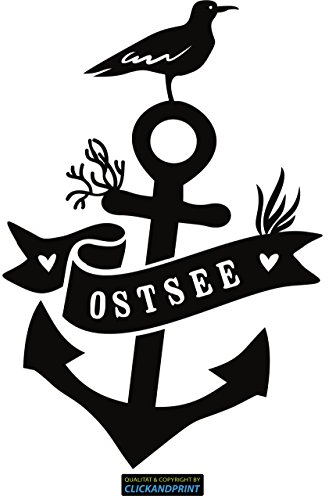 CLICKANDPRINT Aufkleber » Ankermotiv Ostsee, 50x34,2cm, Schwarz • Dekoaufkleber/Autoaufkleber/Sticker/Decal/Vinyl