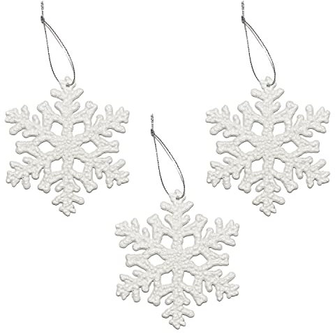 Helmecke & Hoffmann * 3er-Set Schneeflocken-Anhänger | Weiß mit Glitzer | Christbaumschmuck Weihnachtsbaumdekoration Baumanhänger | Ø ca. 10 cm