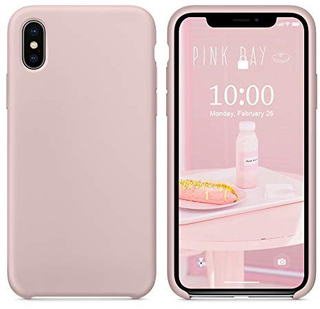 SURPHY Case for iPhone XS, iPhone X, Liquid Silicone Case with Soft Microfibre Cushion Lining Protective Bumper Anti-Shock Case for iPhone XS/X 5.8 Inches, Pink Sand