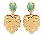TATA GISELE © Boucles d'Oreilles MIAMI en Plaqué Or et Véritable Aventurine - Motif Feuille Palmier - Sachet Cadeau Velours Offert