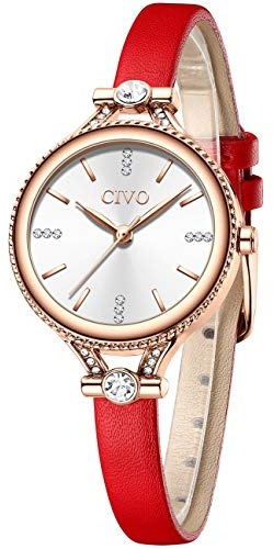 CIVO Damen Uhr Klein Wasserdicht Analog Quarz Armbanduhr Damen Lederarmband Minimalistisch Kreative Uhr für Frauen