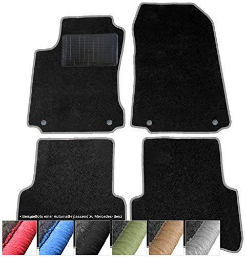 moto-MOLTICO Fußmatten Auto - Velours Autoteppiche | passend für Mercedes-Benz C-Klasse W204 (2007-2014) - 4-teiliges Set - Schwarze Automatten mit Grauen Ziernähten