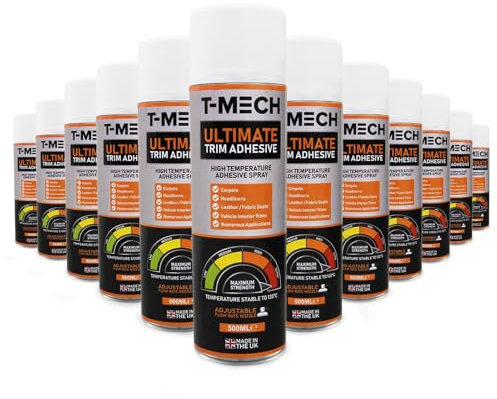 T-Mech - 12 x Adesivo Colla Spray Multiuso per Industria Automobilistica Tappetti Tappezzerie Moquette Tessuti Resistente al Calore 120 ° C 12 x Bombolette da 500ml