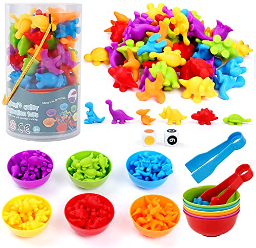 BBLIKE Montessori Toys - Juguetes de matemáticas Montessori de 58 piezas con cuenco, dados, pinzas, juguetes de clasificación para niños de 3, 4, 5 años en adelante
