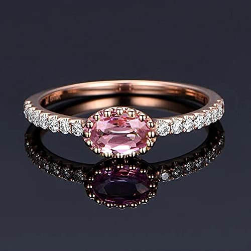 Verlobungsring Für Frauen Rose Gold Farbe Mit Rosa Oval Stein Einfaches Design Schillernde Cz Mode Ringe Schmuck 10 Rosa