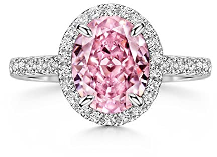 Michooyel S925 2,0 ct ovaler Schliff rosa Diamant-Ring Verlobungs-Halo-Diamant-Ehering-Ring Sterlingsilber feiner Schmuck für Frauen