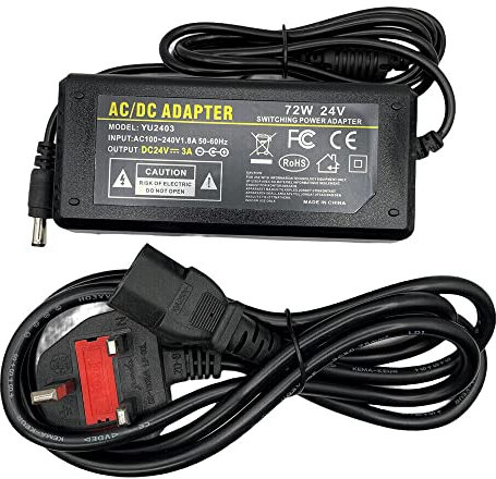 Multibao 24V 3A Power Supply, AC Adapter 100-240V 50-60hz 24V 72W Power Adapter Transformer Charger 5.5x2.5mm DC Jack for LED Strip Light, CCTV Camera, 3D Printer, LCD Monitors