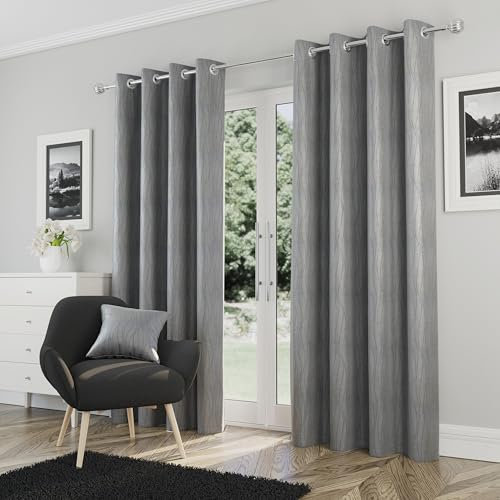 Enhanced Living Goodwood Eyelet Silver Curtains for Bedroom with Subtle Wave Pattern - 90x72 inch (229x183 cm) - Noise Reducing Thermal Curtains for Bedroom - 2 x Curtain Panels