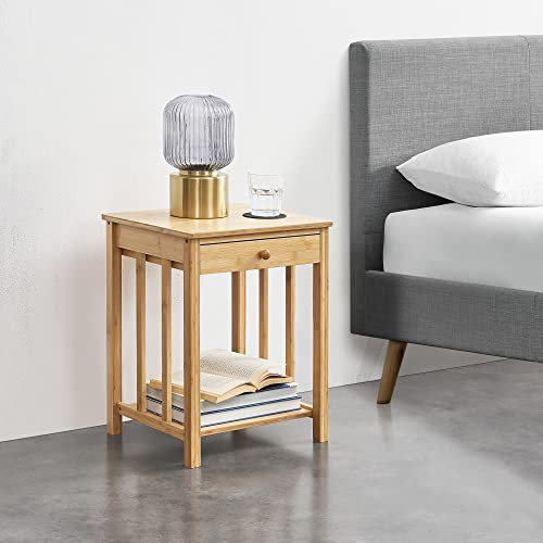[en.casa] Beistelltisch Ranua Wohnzimmertisch 51 x 40 x 35 cm Nachttisch Sofatisch mit Schublade Nebentisch Kaffeetisch mit Ablage Bambus Naturfarben