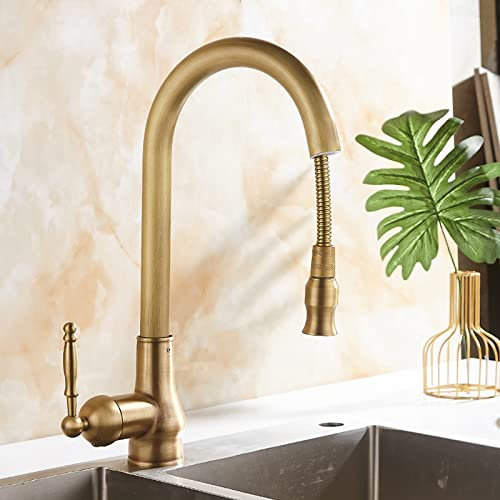 Antique Bronze Wasserhahn KüChe Ausziehbar, Mischbatterie KüChe Messing, KüChenarmatur Ausziehbar, Vintage KüChenwasserhahn, Einhand-SpüLtischbatterie, KüChenarmatur Mit 360° Schwenkbar, KüChenmixer