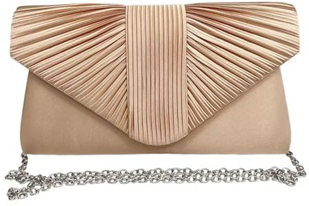 LeahWard Women's Satin Fabric Flap Clutch Bag Prom Wedding Party Evening Shoulder Handbag (Gold)