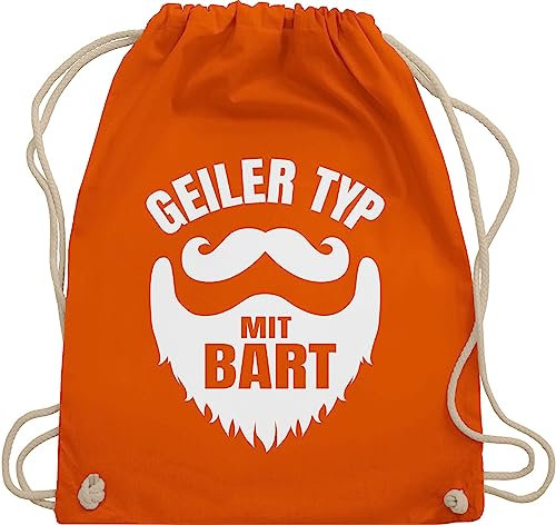Turnbeutel Rucksack - Sprüche Statement Spruch - Geiler Typ mit Bart weiß - Unisize - Orange - spruechen beutel damen spruche stoff baumwollbeutel kordel spruch. beutel+rucksack+mit+sprüchen