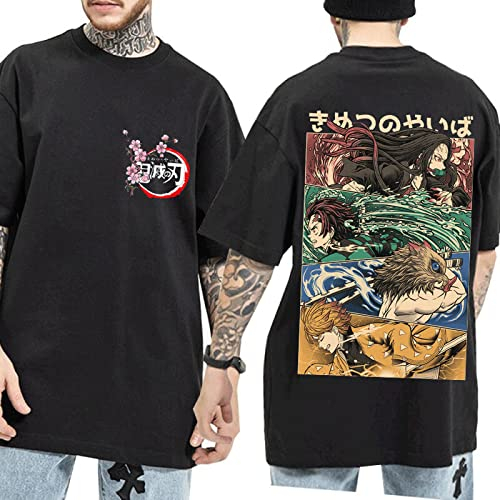 MEDM Dämon Slayer Rengoku Anime T Shirt Kimetsu No Yaiba T-Shirt Anime Uzui Unisex Tanjiro Inosuke Zenitsu Nezuko Manga T-Shirt Männlich-black1||XL