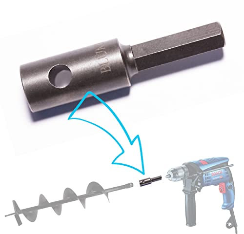 Erdbohrer Adapter für Bohrmaschinen: Sechskant (HEX) 12mm zum Bohren von Löchern für Pfähle, Pfosten, Zäune BLUMKRAFT