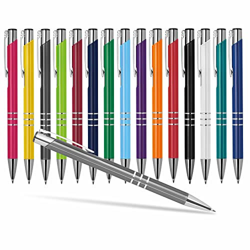 #teamludorf 50x DELTA UNI LACKIERT Metall-Kugelschreiber mit Wunsch-Gravur - Personalisierte Kulis - Stift mit Namen - 16 Farben & 20 Schriftarten - 50 Stück - Silbergrau