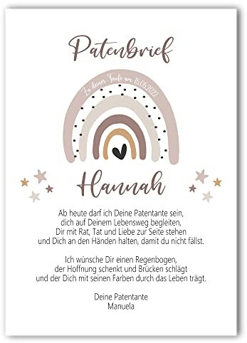 Taufgeschenk Kunstdruck | Taufe Poster | personalisiert | Patenbrief Patenkind | Regenbogen | Junge oder Mädchen (Rosa)