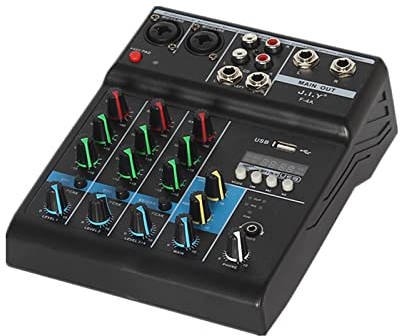 Table de Mixage DJ 4 Canaux Table Mixage Audio USB Alimentation Fantôme 48V Console de Mixage d'Enregistrement pour Ordinateur Microphone Lecteur Mélangeur Audio pour Live Studio Scène