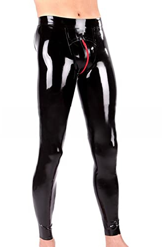 Latex-Leggings Herren Latex Skinny 3D-Schnitt Hüftschnitte Schrittreißverschluss Roter Reißverschluss