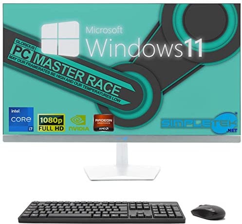 SIMPLETEK - All in One i7 10° Gen AiO 27 Windows 11 Pro 16GB RAM SSD 240GB with RX550 4GB GPU WiFi6 + BT 5.2 + Webcam | Ideal for Editing/Gaming