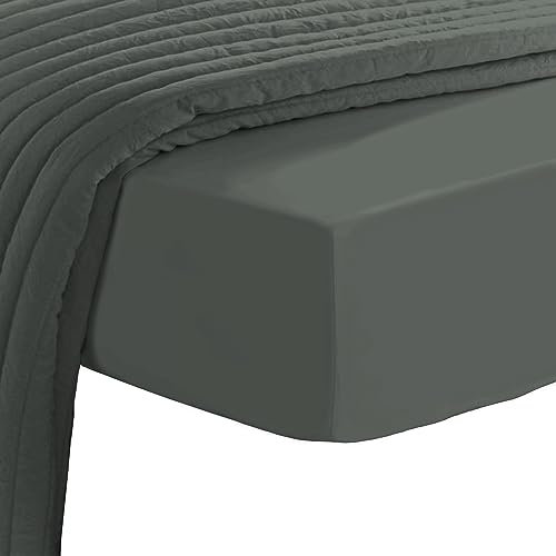 Pizuna 800 Fadenzahl Baumwolle spannbettlaken 170x200-180x200cm Dunkelgrau, 100% Langstapelige Spannbetttuch, Weiche Mako Satin-Webart passt bis zu 40cm Matratzenhöhe (100% Baumwolle bettlaken)