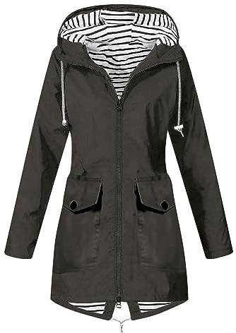 Susenstone Vestes Imperméables Femme Softshell Coupe-Vent Pardessus Épais Chic et Elegant Manteaux avec Cordon À Capuche Manteau de Neige Sport Décontractée Vêtements Automne Hiver Gris foncé XXL