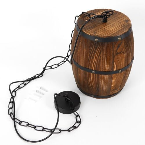 GMSLuu Hängelampe Vintage Holz Weinfass Hängeleuchte Decken Pendelleuchte Lampe Anhänger Café Bar Retro-Atmosphäre 24 * 24 * 30cm