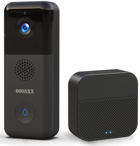 OOSSXX (Video Türklingel mit Kamera)Kabellos 2K HD Akku Klingelkamera, Smart Turklingelset WLAN Wi-Fi Videoklingel Homekit, 2-Wege Audio, 166° Ultraweitwinkel, PIR Sensor (Black)