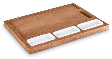 Tower, T847044, Multi-Purpose Chopping Board with Ceramic Bowls, Suitable for Food Preparation and Serving, Mango Wood