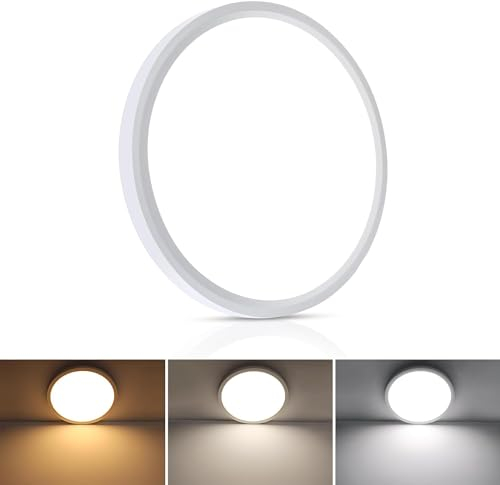 Smanu LED Deckenleuchte Flach, Deckenlampe Rund 18W 1800LM, 3000K/4000K/6000K 3 Farben Wählbar, IP44 Wasserfest Ultra Dünn Lampe für Küche Wohnzimmer Flur Schlafzimmer Badezimmer, Ø23cm