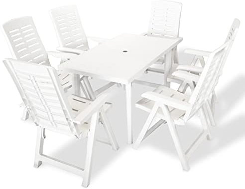 ShCuShan 7-TLG. Garten-Essgruppe Gartenset Tisch Und StüHle GartenmöBeln TerrassenmöBel Essgruppen Kunststoff Weiß