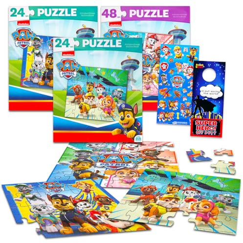 Paw Patrol Movie Premier Jigsaw Puzzle Set - 3 Pack Paw Patrol Puzzle Bundle with Two 24 Pc Puzzles, a 48 Pc Puzzle, Paw Patrol Stickers and More for Kids Adults | Paw Patrol Toys for Boys