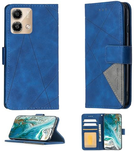 Aroepurt Case Compatible for Lava O2 Phone Case Cover [with Tempered Glass Screen Protector] Flip Stand Cover PU Leather Wallet Case Blue