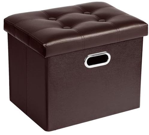 COSYLAND Sitzhocker mit Stauraum, Faltbare Sitzbank, Sitztruhe aus Kunstleder, gepolstert Sitzwürfel Fußhocker Aufbewahrungsbox mit Deckel, für Wohnzimmer Schlafzimmer, 43 * 33 * 33 cm (Braun)