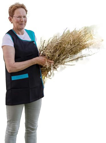Delantal corto para señora con 2 bolsillos - Mandil bata de cocina, limpieza, trabajo cómodo y elegante uniforme laboral para mujer (Azul, XXL)