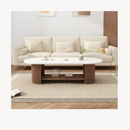 Massivholz Couchtisch rechteckig Wohnzimmer-Beistelltisch,massiver Holztisch Couchtisch für Wohnzimmer, rechteckiger Mitteltisch, Wohnzimmertisch aus Eich(Size:140x60x40cm/2 layers,Color:Weiß+Walnuss)
