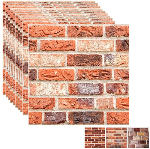 BIONSUIKIM 3D Wandpaneele Selbstklebend, 10 Stück Wandverkleidung Selbstklebend PVC Wandaufkleber Wasserdicht Wandtapete, 30x 30cm Wandpaneele für Wohnzimmer,Schlafzimmer,Küche (10, Heller Stein)