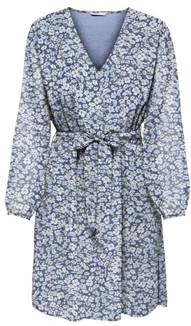 ONLY Damen Onlcera Life 3/4 Short Dress WVN Noos Alltagskleid Mit V-Ausschnitt Und Gürtel In Der Taille, Vintage Indigo, Small